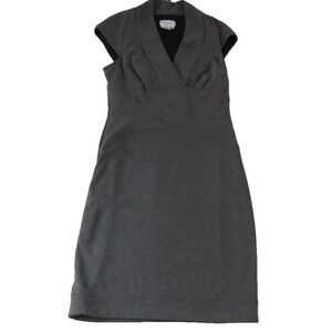 Y2K Maggy London V Neck Cap Sleeve Office Dress Knee Length Gray Women's Size 12